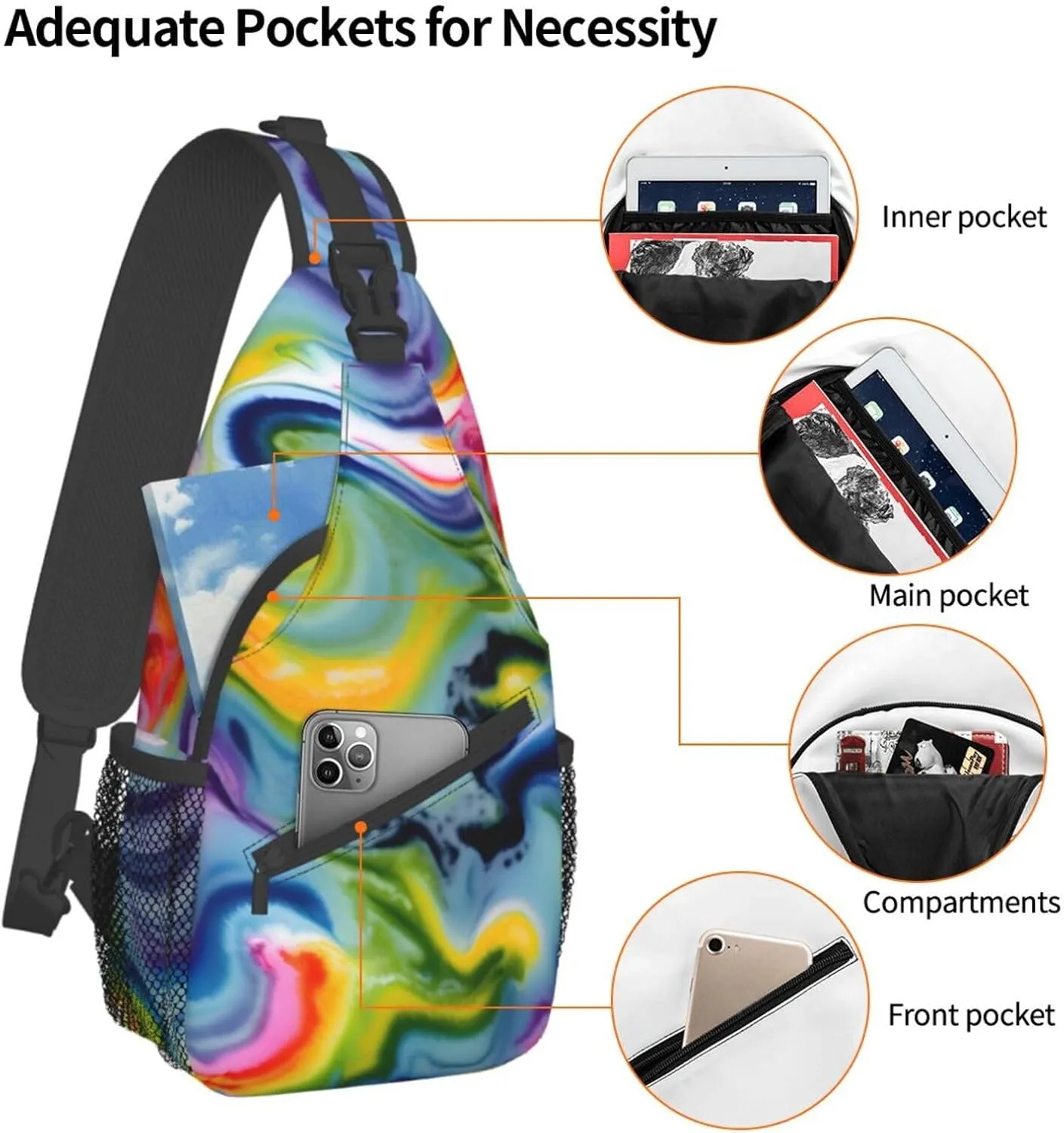 Sling Backpack,Men Cross Chest Bag Diagonally,Durable Adjustable Outdoor Cycling Travel Bag,Tie Dye Print