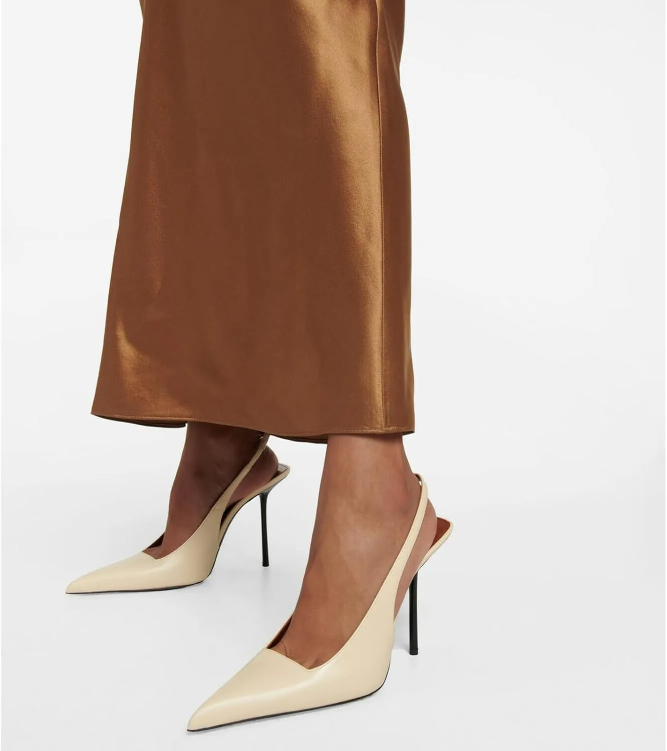 Slingback Stiletto Heels for Women Pointed Toe Slip On Patent Leather Pumps Backless Stretch Strap Dress High Heels
