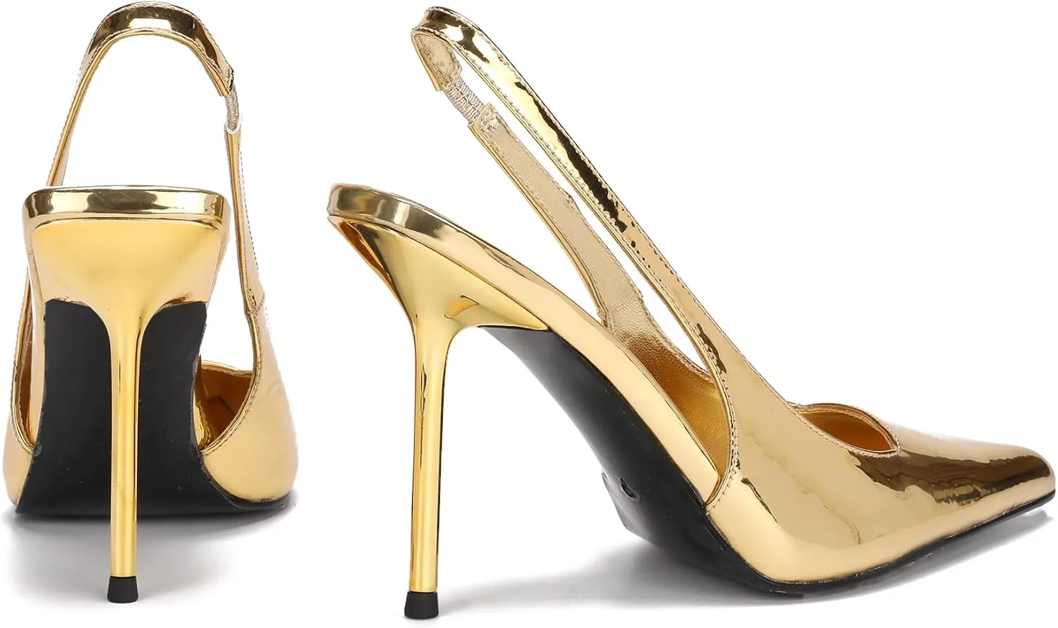 Slingback Stiletto Heels for Women Pointed Toe Slip On Patent Leather Pumps Backless Stretch Strap Dress High Heels