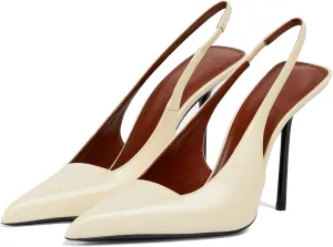 Slingback Stiletto Heels for Women Pointed Toe Slip On Patent Leather Pumps Backless Stretch Strap Dress High Heels