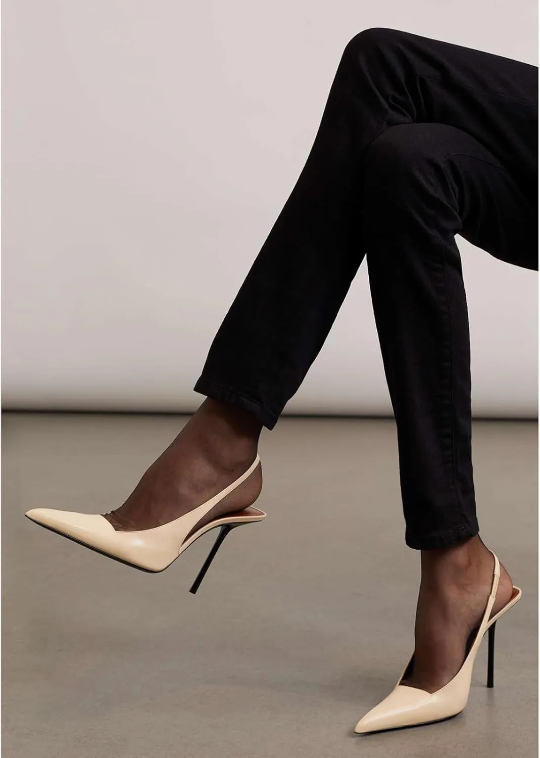 Slingback Stiletto Heels for Women Pointed Toe Slip On Patent Leather Pumps Backless Stretch Strap Dress High Heels