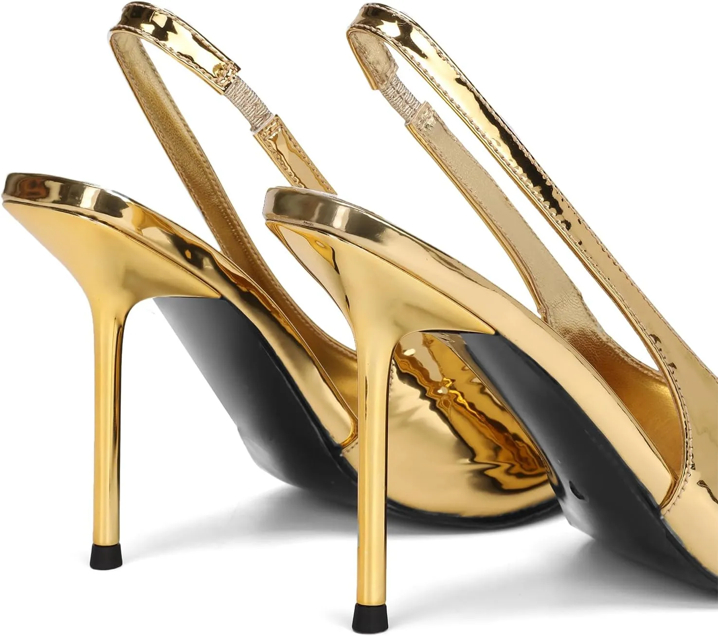 Slingback Stiletto Heels for Women Pointed Toe Slip On Patent Leather Pumps Backless Stretch Strap Dress High Heels