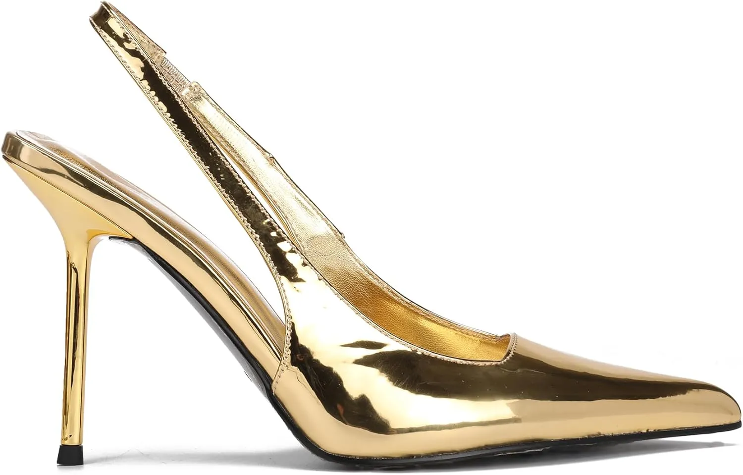 Slingback Stiletto Heels for Women Pointed Toe Slip On Patent Leather Pumps Backless Stretch Strap Dress High Heels