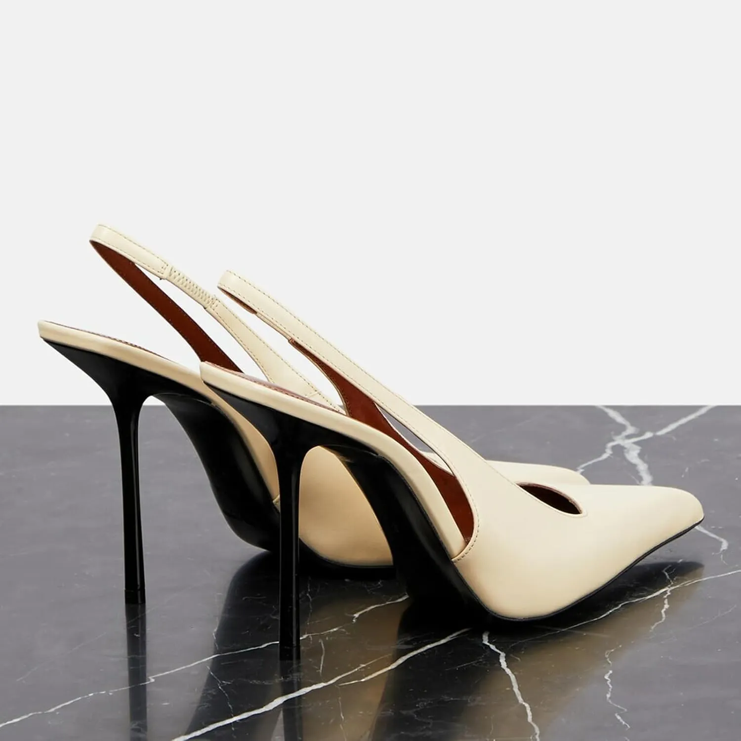 Slingback Stiletto Heels for Women Pointed Toe Slip On Patent Leather Pumps Backless Stretch Strap Dress High Heels