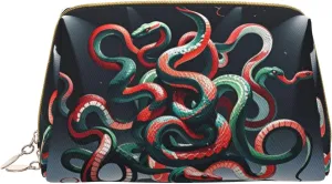 Slithering Symphony Print Cute Small Makeup Bag, Leather Cosmetic Bags for Purse Women Gifts Make Up Organizer Travelling