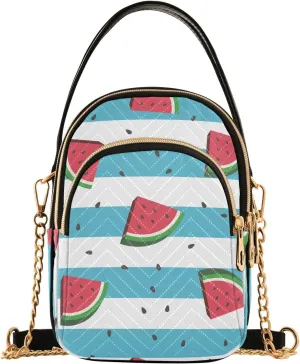 Small Crossbody Bags Watermelon Slices on Blue Stripes Shoulder Bag for Women Quilted Wave Cross Body Bag