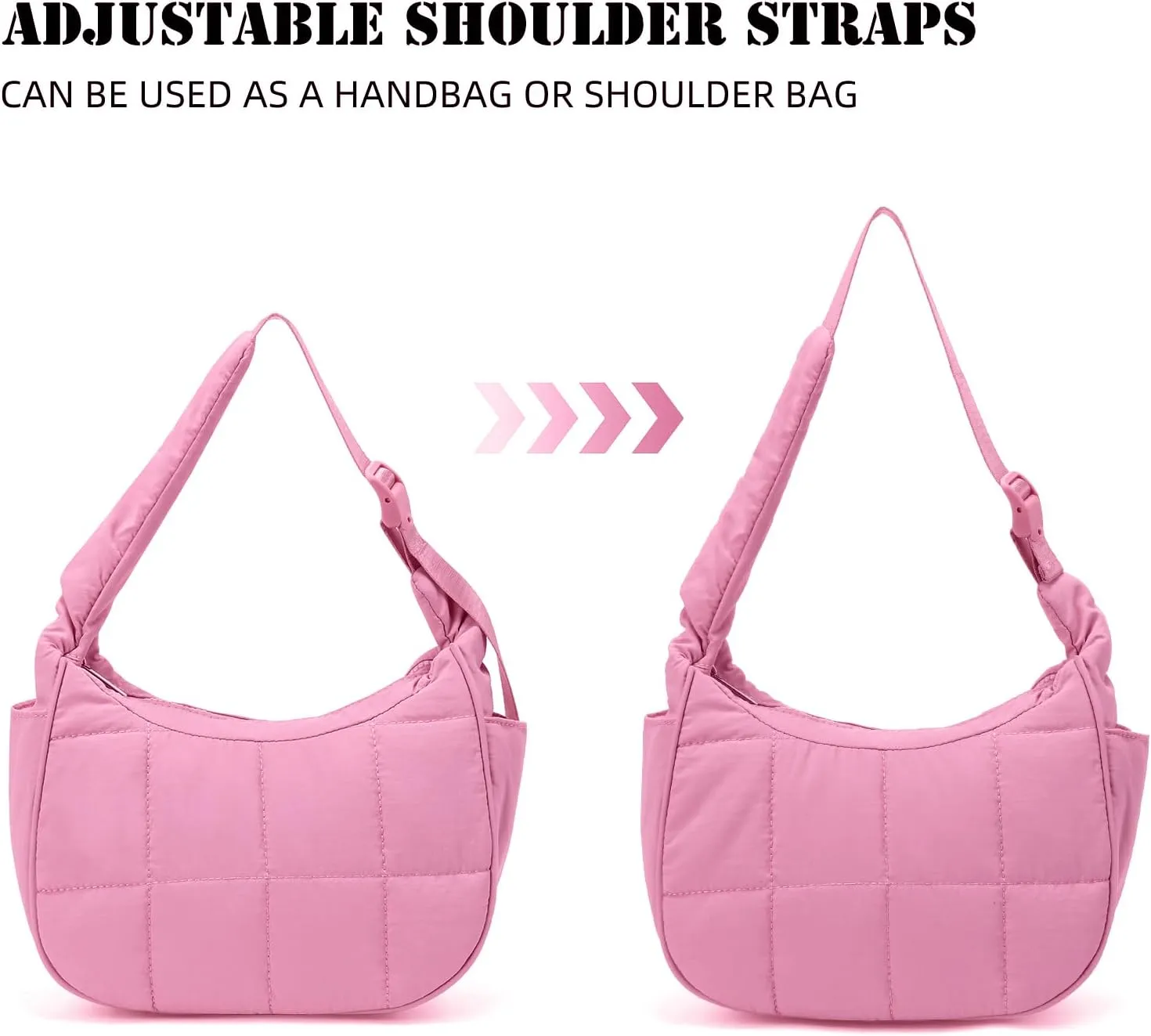Small Puffer Crescent Underarm Shoulder Bag for Women, Nylon Quilted Purses Handbags with Adjustable Strap