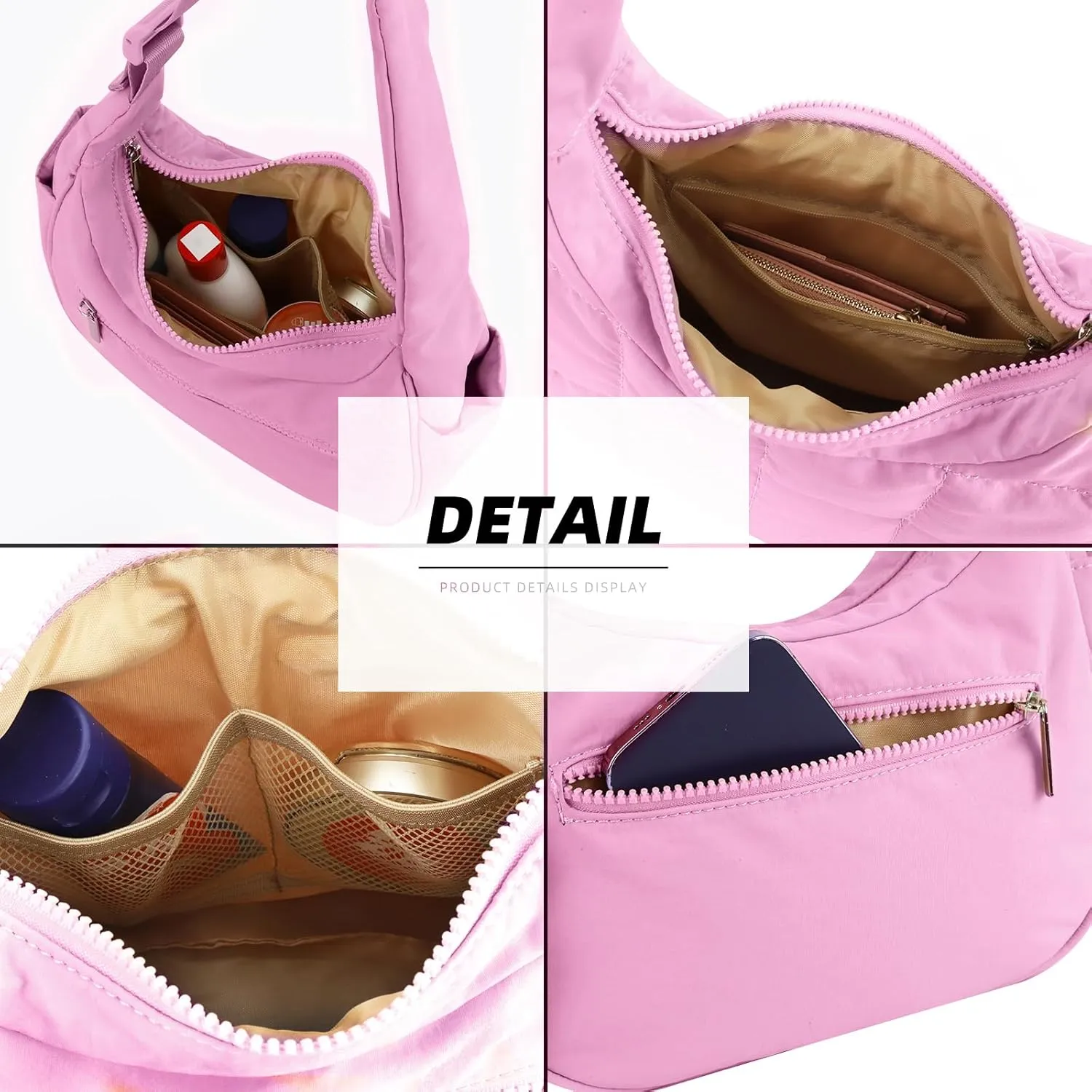 Small Puffer Crescent Underarm Shoulder Bag for Women, Nylon Quilted Purses Handbags with Adjustable Strap