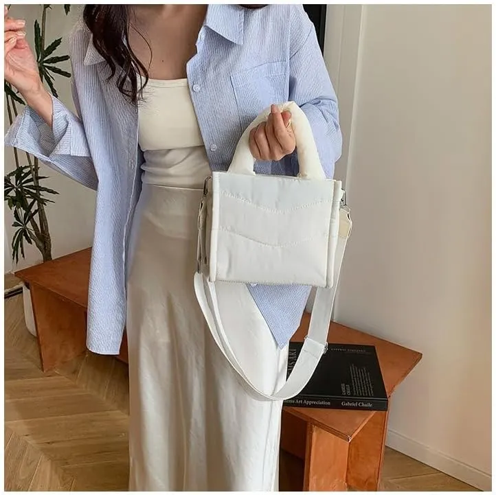 Small Puffer Tote Bag for Women,Quilted Crossbody Bag with Adjustable Strap,Puffy Purse Nylon Shoulder Handbag
