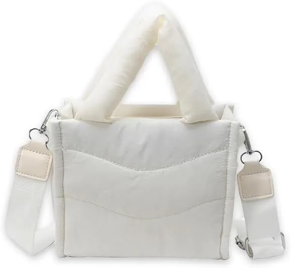Small Puffer Tote Bag for Women,Quilted Crossbody Bag with Adjustable Strap,Puffy Purse Nylon Shoulder Handbag