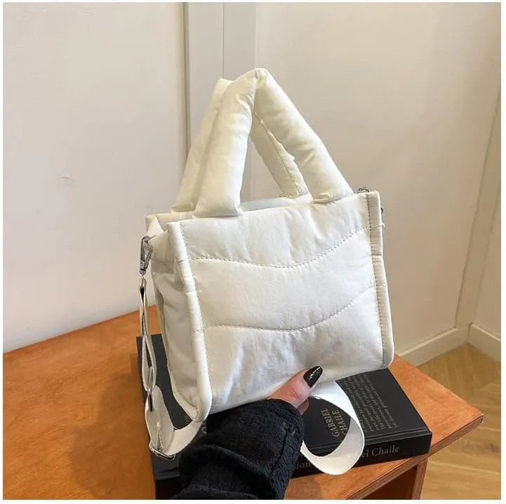 Small Puffer Tote Bag for Women,Quilted Crossbody Bag with Adjustable Strap,Puffy Purse Nylon Shoulder Handbag