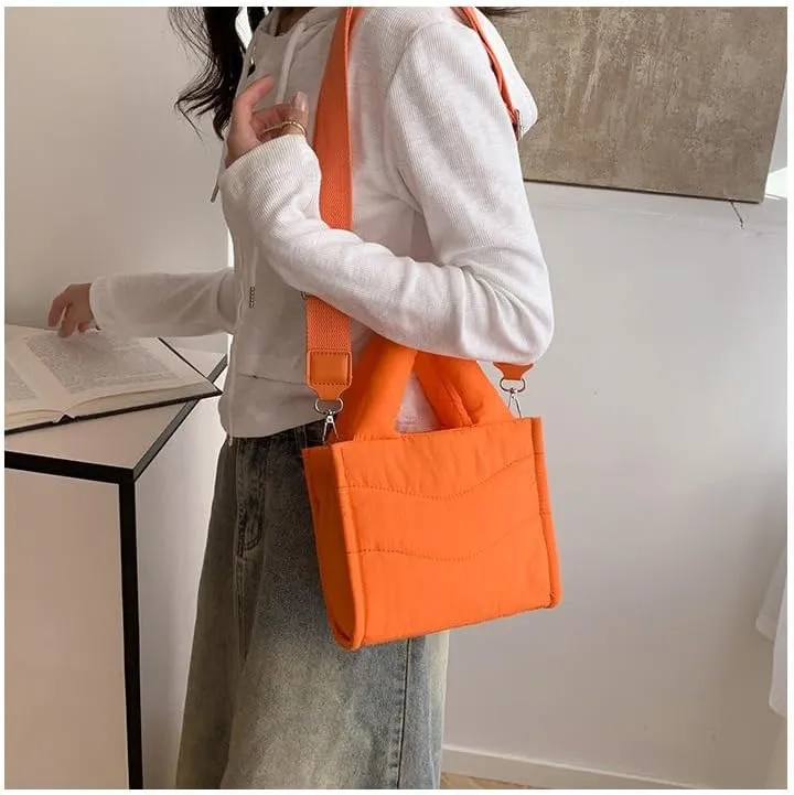 Small Puffer Tote Bag for Women,Quilted Crossbody Bag with Adjustable Strap,Puffy Purse Nylon Shoulder Handbag