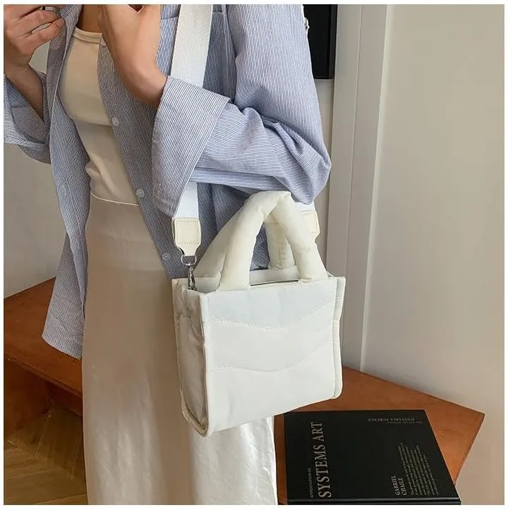 Small Puffer Tote Bag for Women,Quilted Crossbody Bag with Adjustable Strap,Puffy Purse Nylon Shoulder Handbag