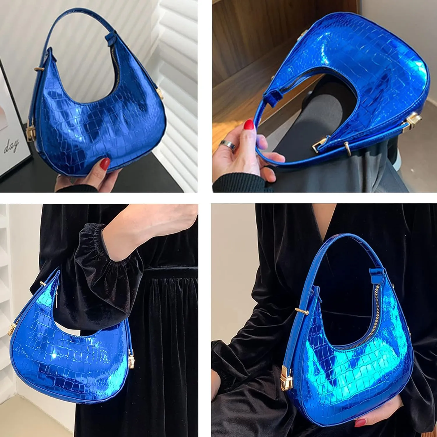 Small Shoulder Bags for Women Crocodile Pattern Leather Handbag Under the Arm Purse with Zipper Closure