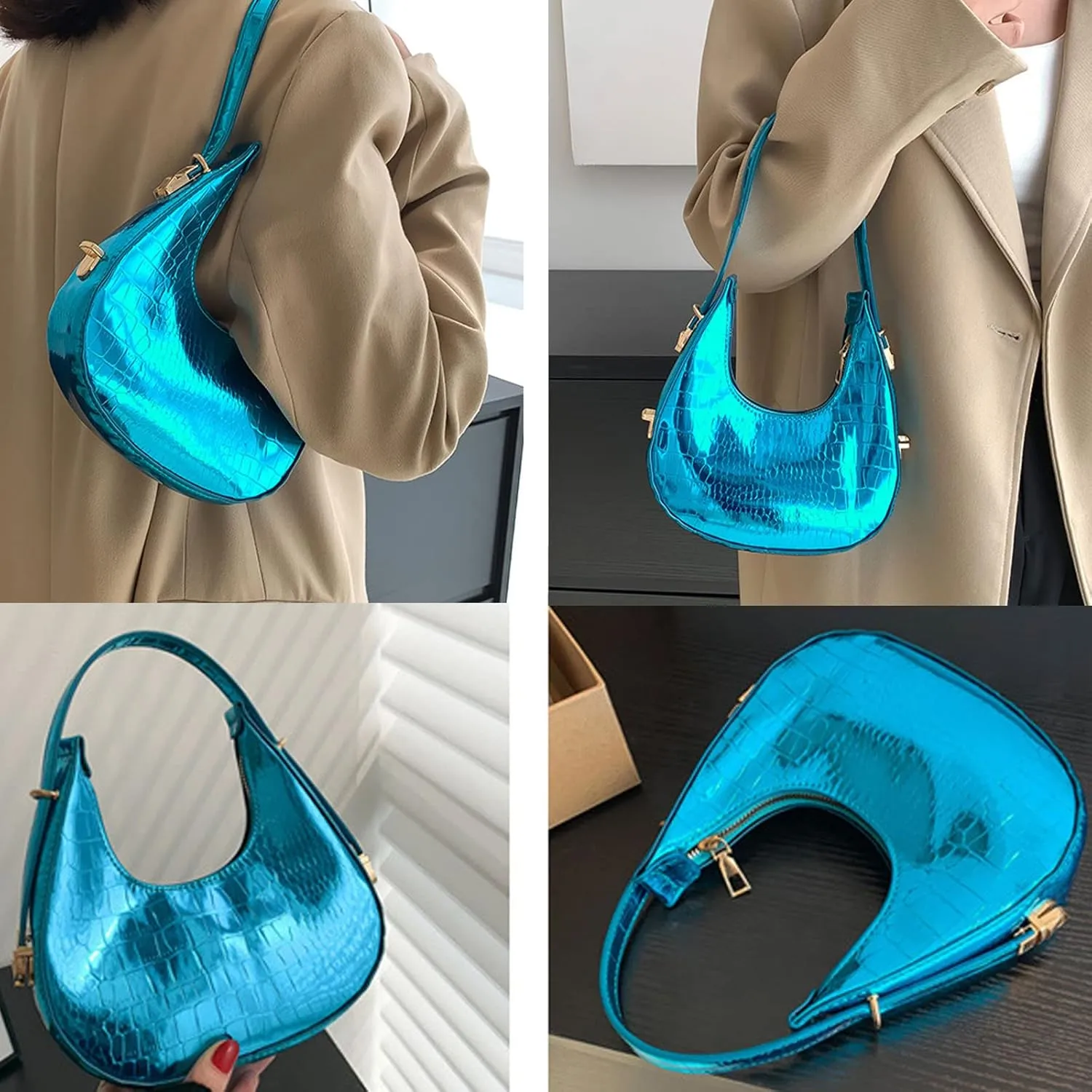 Small Shoulder Bags for Women Crocodile Pattern Leather Handbag Under the Arm Purse with Zipper Closure