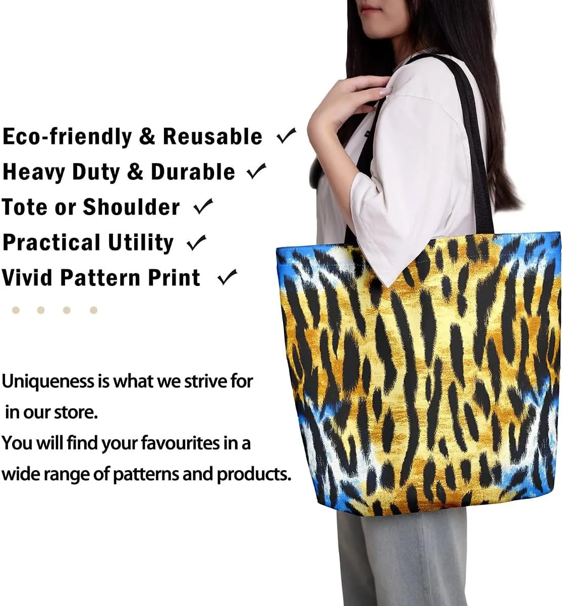 Snake Canvas Tote Bag for Women,Wild Animal The Tote Bag,Little Dragon Snake Hide Reusable Cloth Cotton Bags