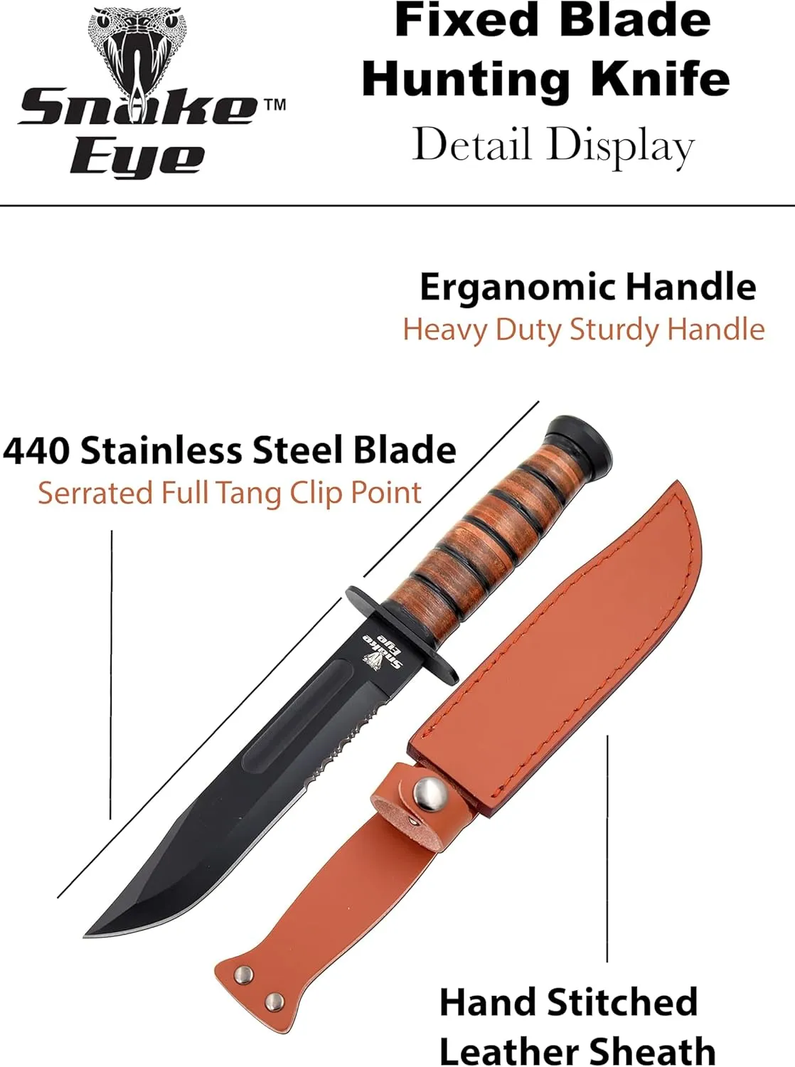 Snake Eye Tactical Heavy Duty Fixed Blade-Hunting Camping & Outdoor Knife (YWSB)