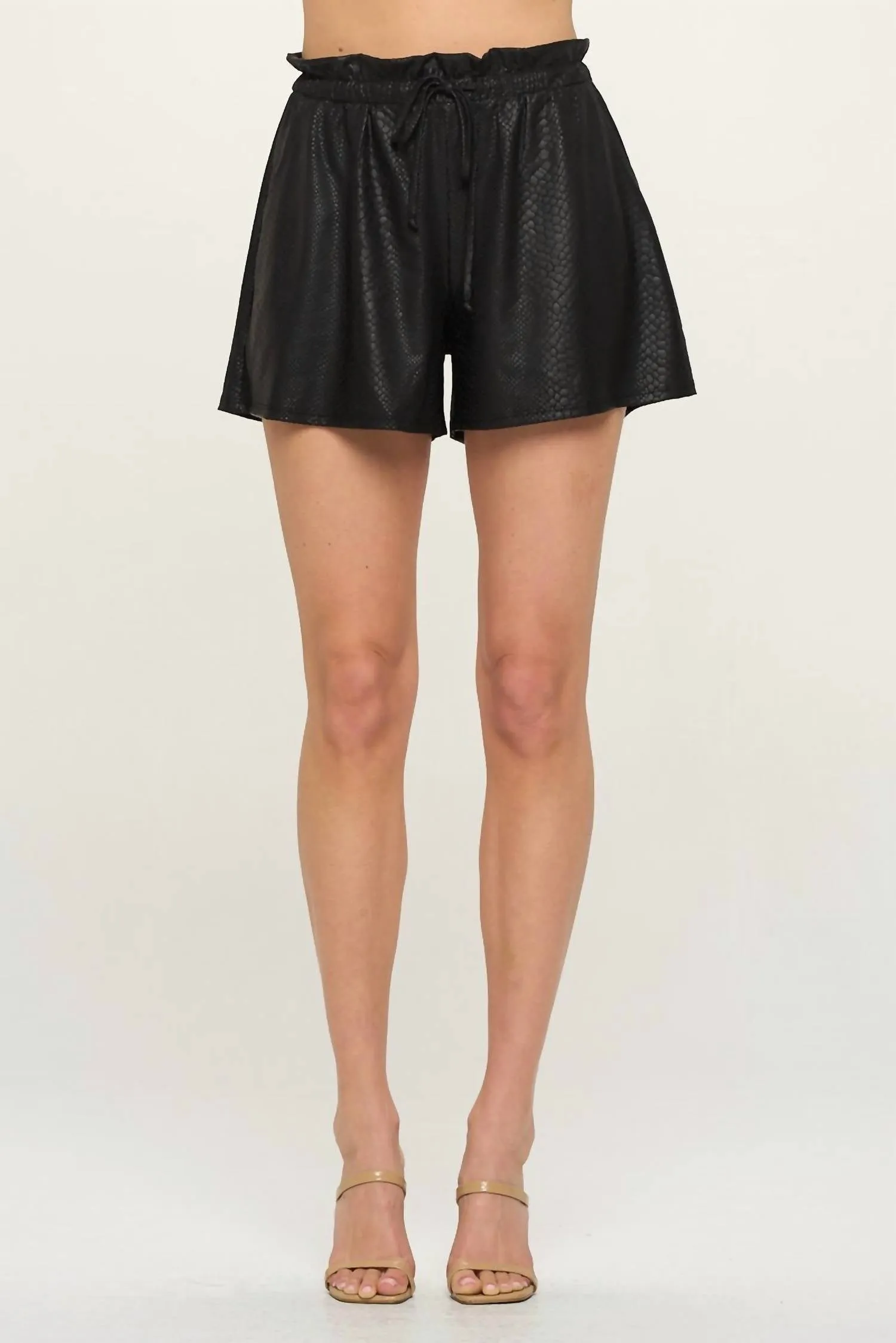 Snake Faux Leather Shorts In Black