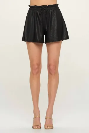 Snake Faux Leather Shorts In Black