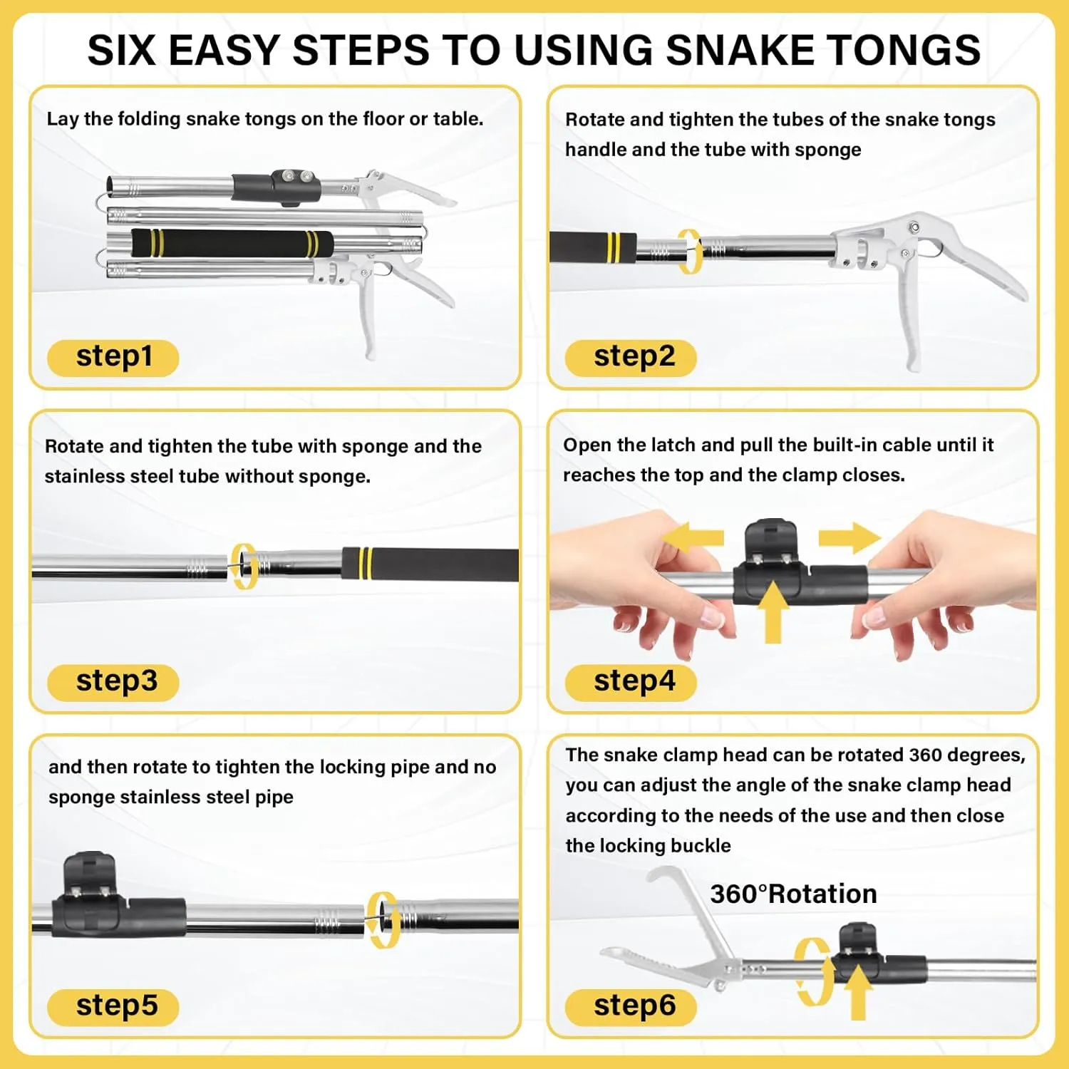 Snake Grabber Tool, 69" Snake Tongs Grabber for Rattlesnake Heavy Duty Professional Folding Snake Feeding Tongs Wide Jaw Snake Handling Tool Long Hndle Stainless Steel Tube Sponge Handle