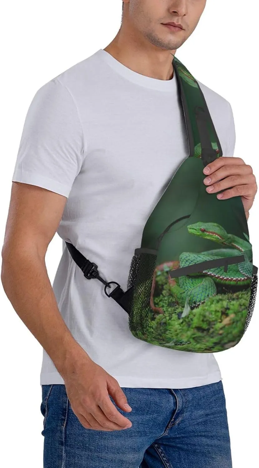 Snake Sling Bag Animal Crossbody Chest Daypack Casual Backpack Snake Shoulder Bag Cool Hiking Bag Horror Bag