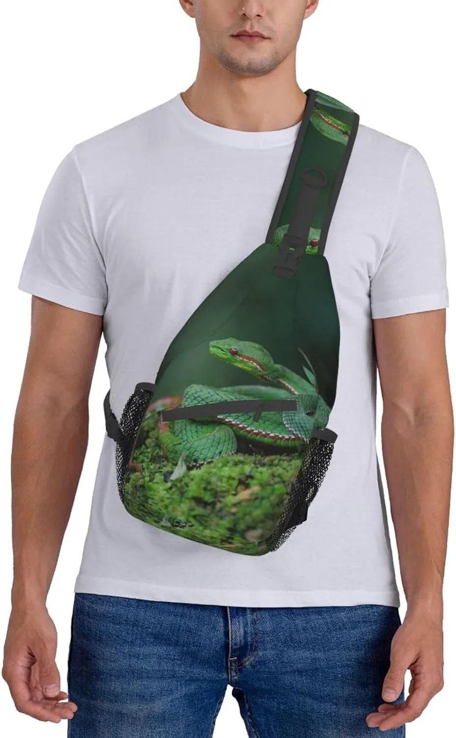 Snake Sling Bag Animal Crossbody Chest Daypack Casual Backpack Snake Shoulder Bag Cool Hiking Bag Horror Bag