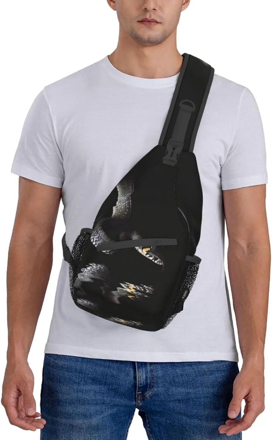 Snake Sling Bag Animal Crossbody Chest Daypack Casual Backpack Snake Shoulder Bag Cool Hiking Bag Horror Bag