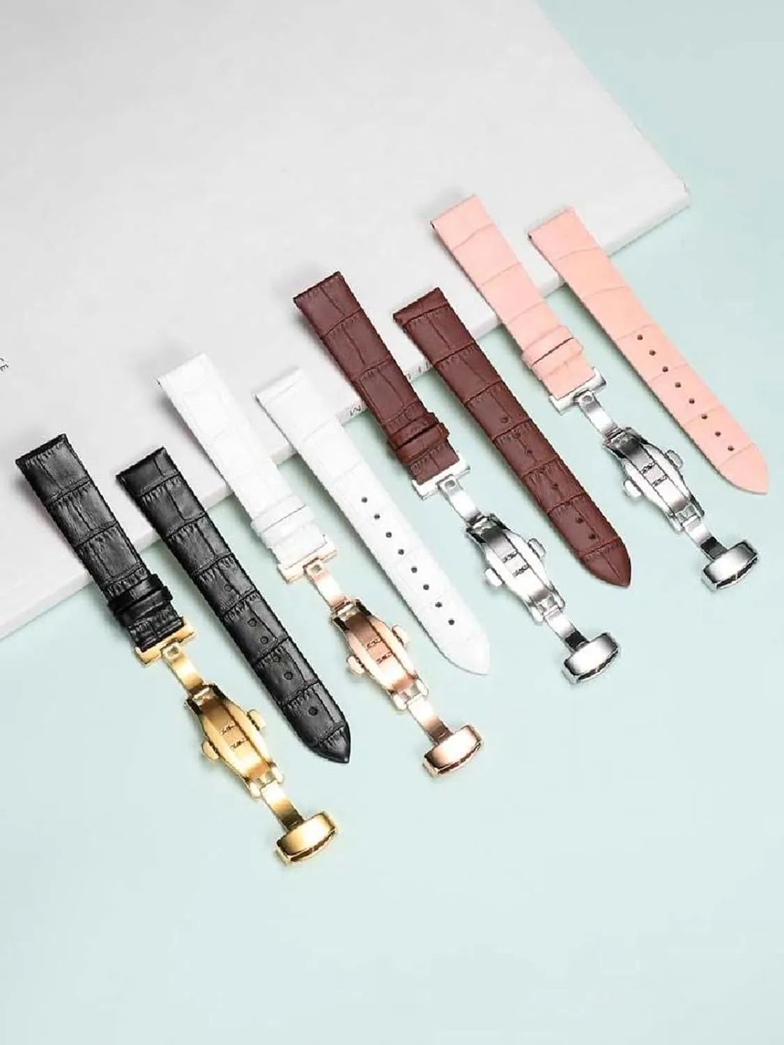 Soft Ultra-Thin Leather Watch Strap with Butterfly Clasp 12-24mm