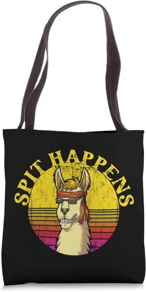 Spit Happens Funny Groovy Llama Alpaca Tee Tote Bag
