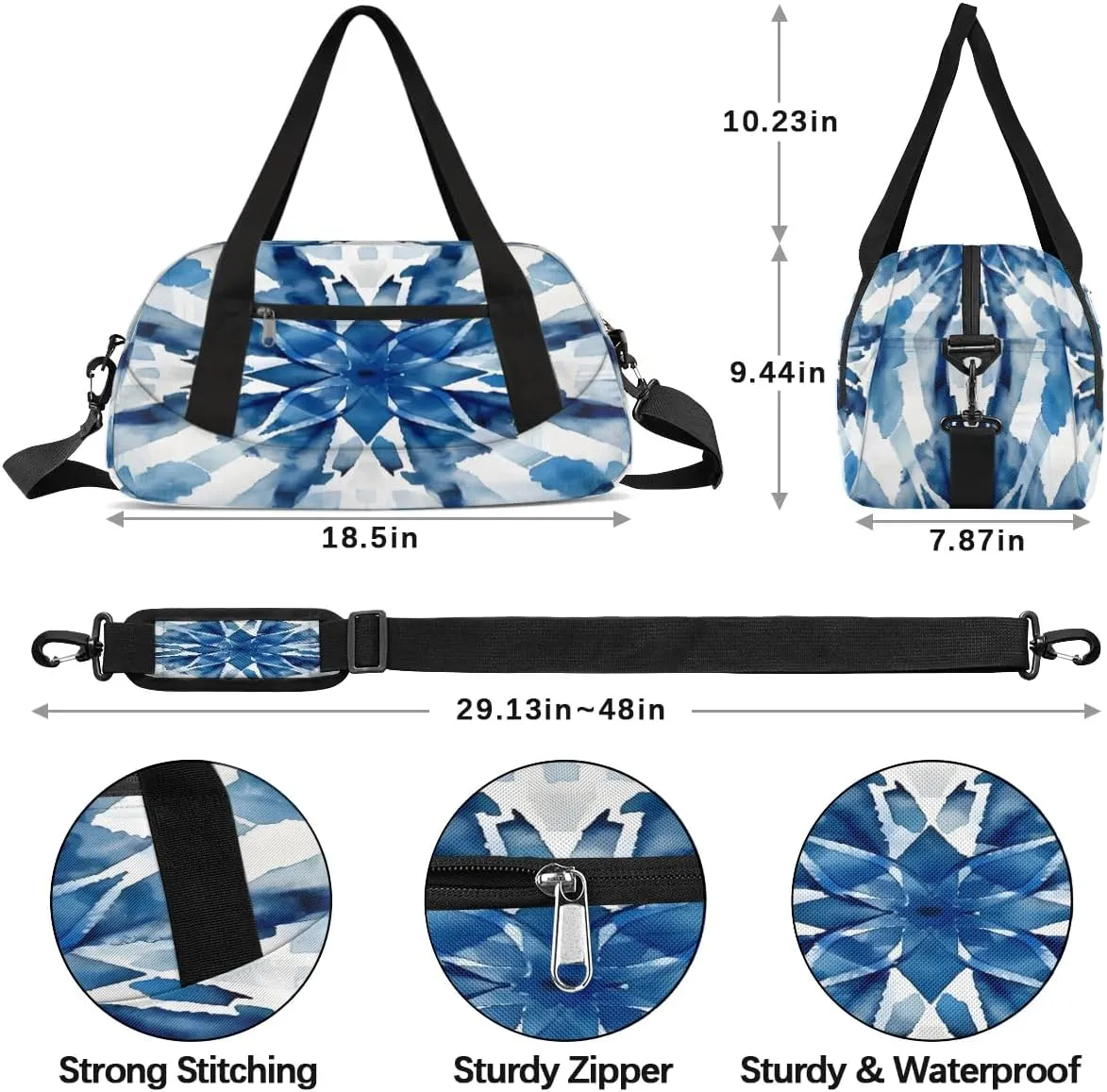 Sport Duffel Bag Blue Tie Dye Print Kids Gym Bag Weekender Overnight Bags for Boys Girls Teens Carry On Workout Travel Bag