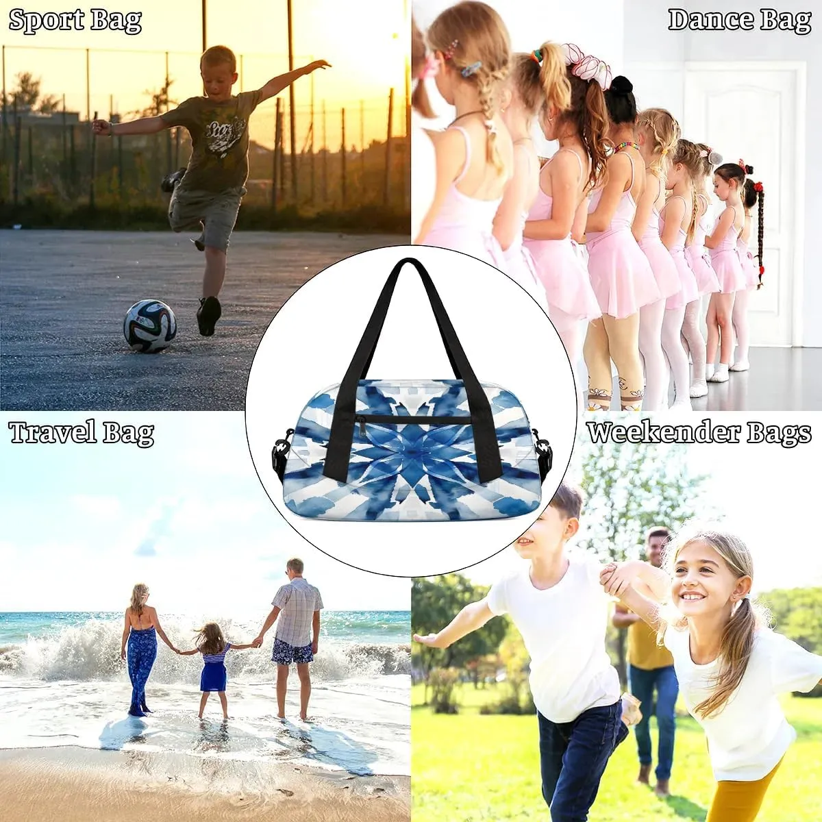Sport Duffel Bag Blue Tie Dye Print Kids Gym Bag Weekender Overnight Bags for Boys Girls Teens Carry On Workout Travel Bag