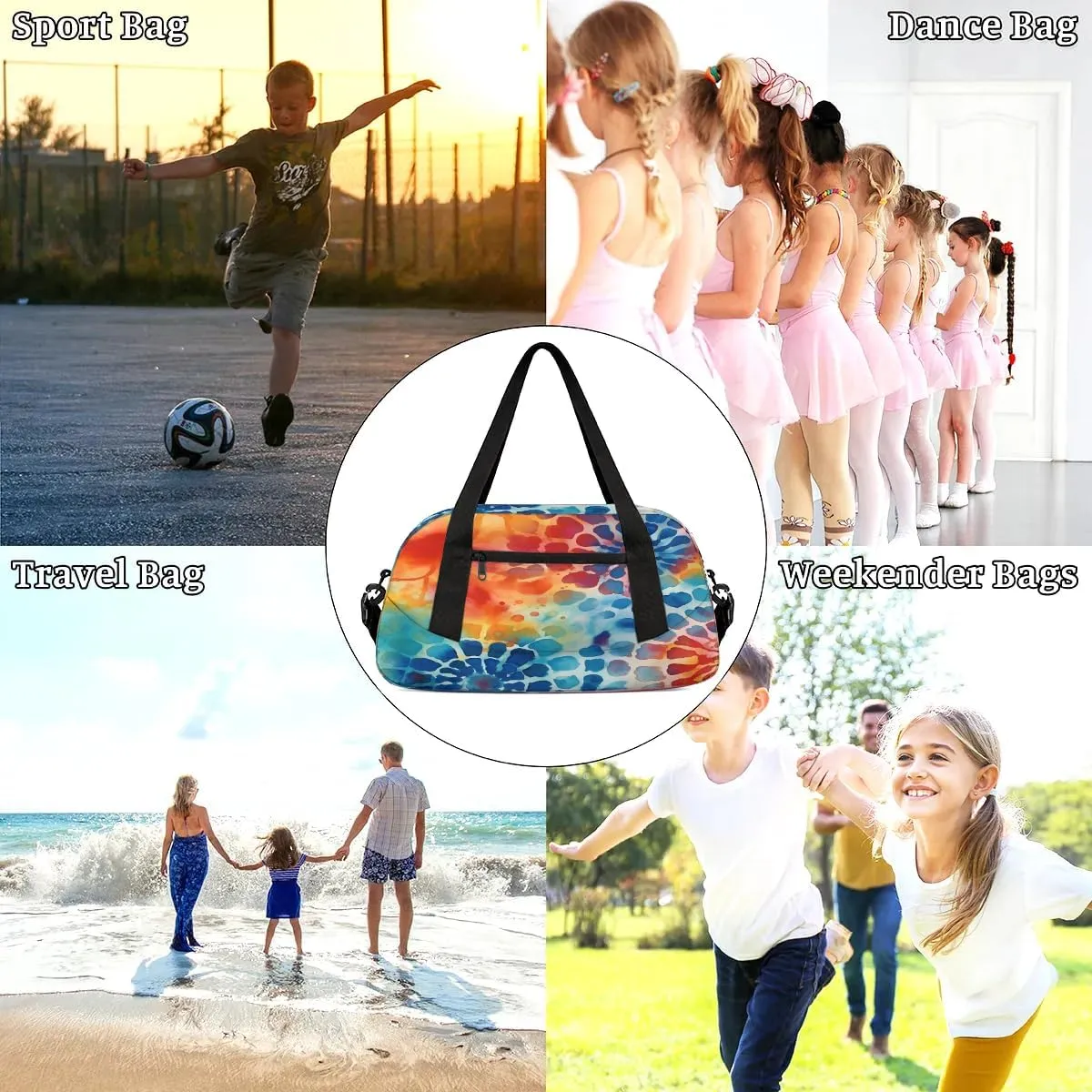 Sport Duffel Bag Colorful Tie Dye Pattern Kids Gym Bag Weekender Overnight Bags for Boys Girls Teens Carry On Workout Travel Bag