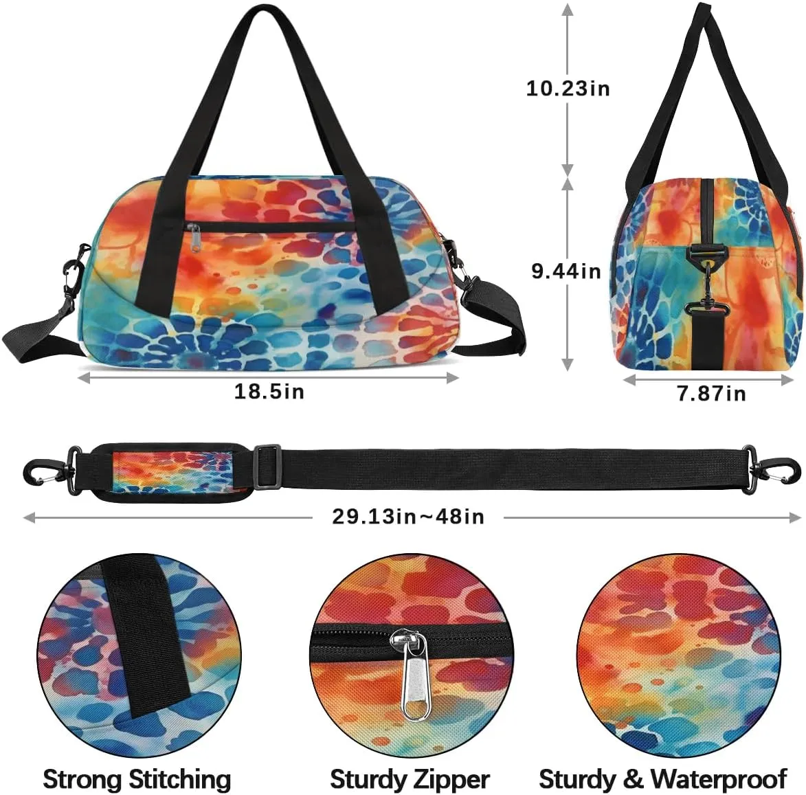 Sport Duffel Bag Colorful Tie Dye Pattern Kids Gym Bag Weekender Overnight Bags for Boys Girls Teens Carry On Workout Travel Bag