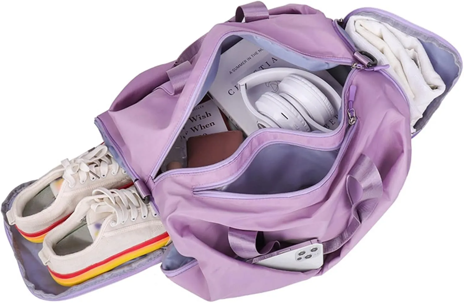 Sports Duffel Bags Gym Travel Bag Women's Nylon Waterproof Yoga Fitness Sport Bags With Shoes Compartment Large Capacity Training Handbag XA193L(Grey)