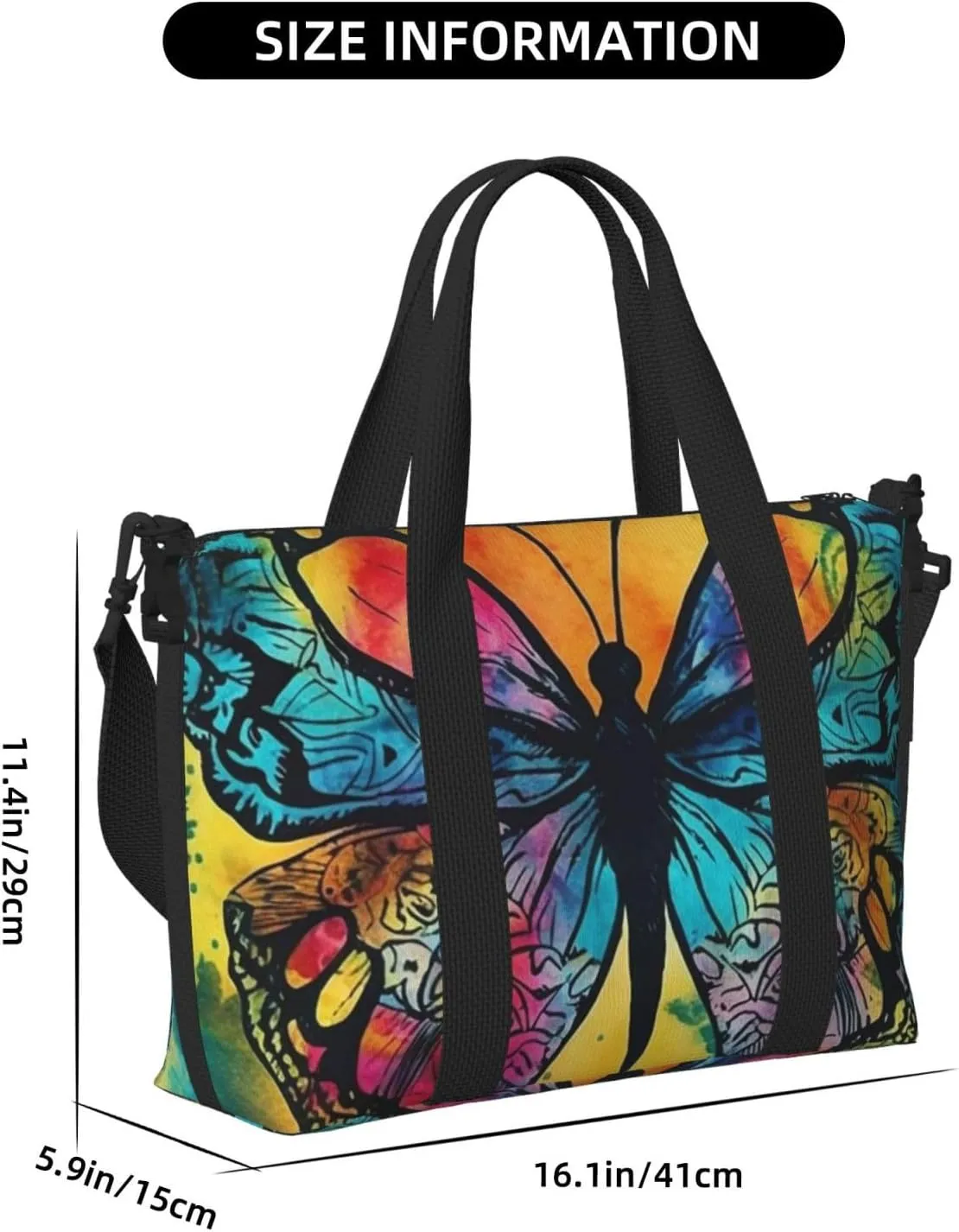 Sports Gym Bag for Women Men Travel Duffel Bag Tote Weekender Bag Carry on Overnight Bag for Travel Swimming Fitness Workout Sports Butterfly Tie Dye Duffle Bag