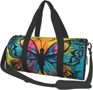 Sports Gym Bag for Women Men Travel Duffel Bag Tote Weekender Bag Carry on Overnight Bag for Travel Swimming Fitness Workout Sports Butterfly Tie Dye Duffle Bag
