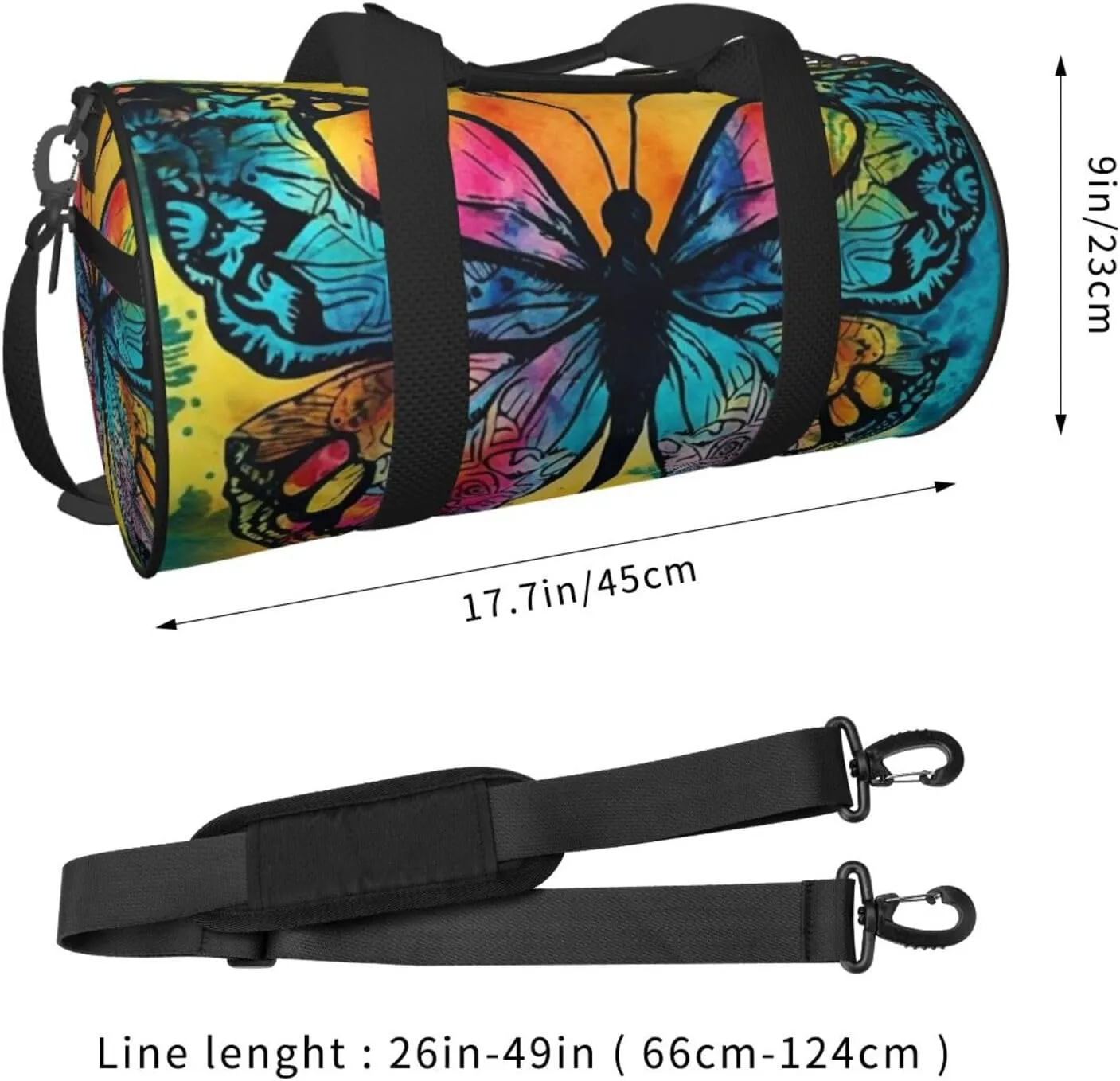 Sports Gym Bag for Women Men Travel Duffel Bag Tote Weekender Bag Carry on Overnight Bag for Travel Swimming Fitness Workout Sports Butterfly Tie Dye Duffle Bag