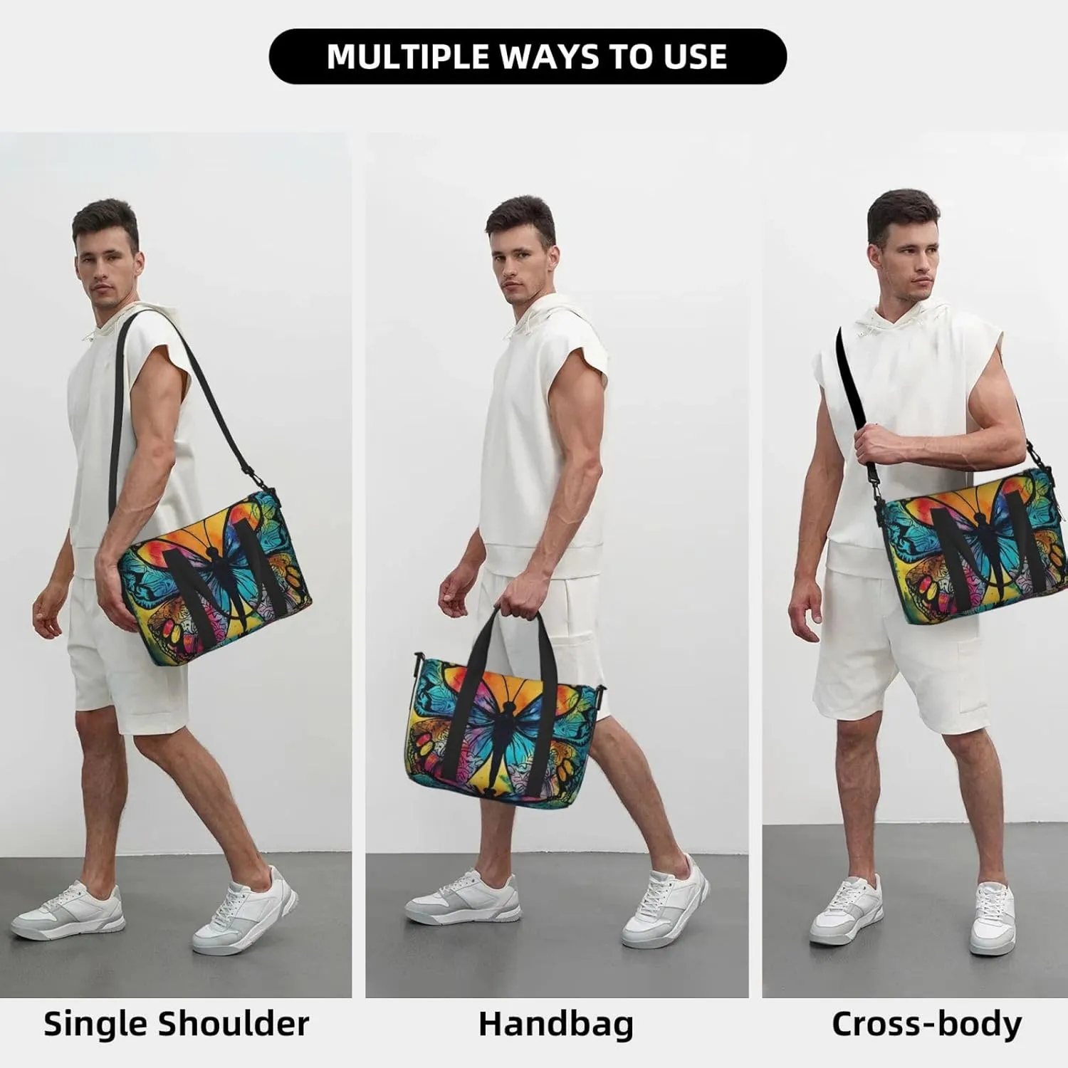 Sports Gym Bag for Women Men Travel Duffel Bag Tote Weekender Bag Carry on Overnight Bag for Travel Swimming Fitness Workout Sports Butterfly Tie Dye Duffle Bag