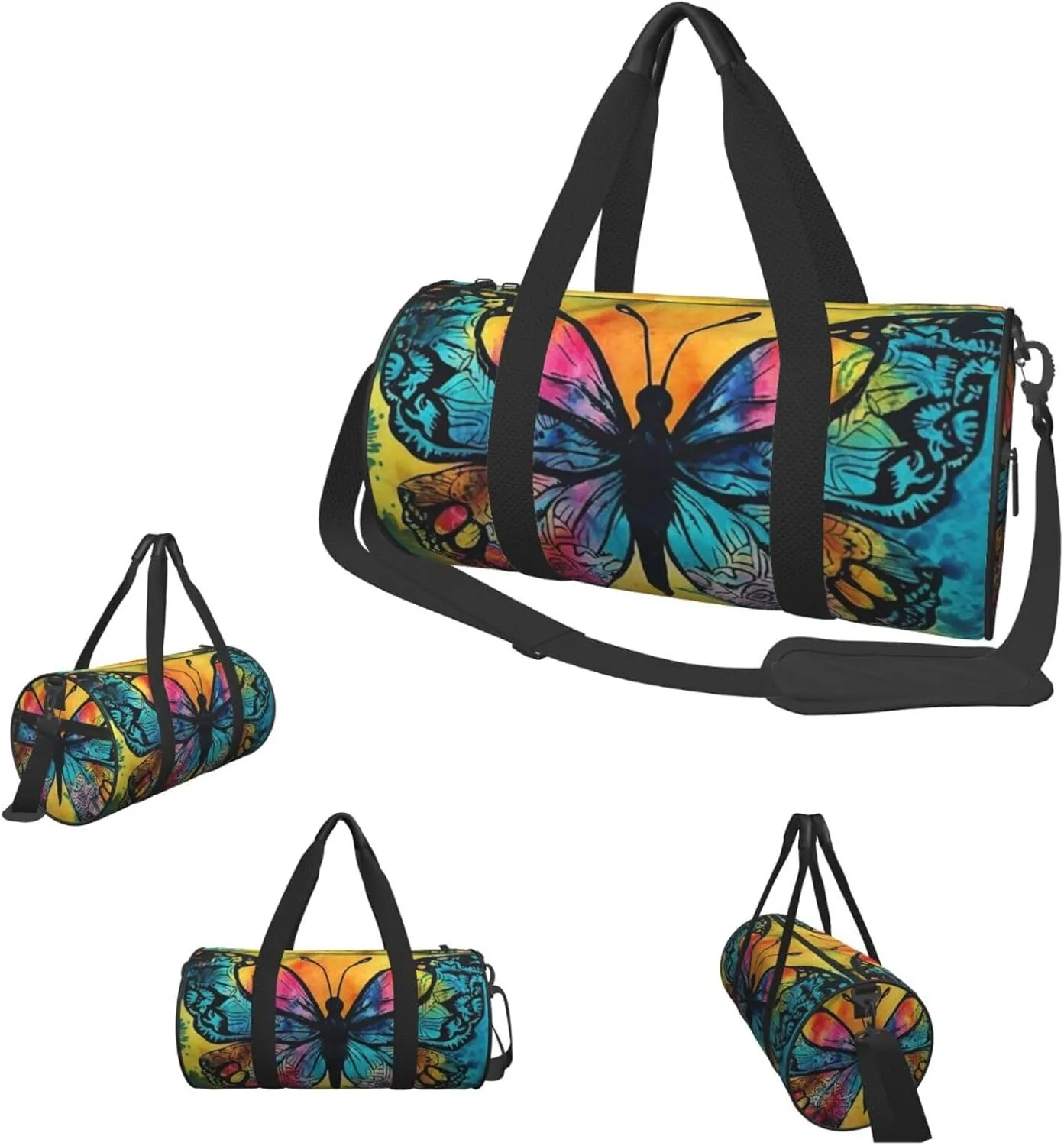 Sports Gym Bag for Women Men Travel Duffel Bag Tote Weekender Bag Carry on Overnight Bag for Travel Swimming Fitness Workout Sports Butterfly Tie Dye Duffle Bag