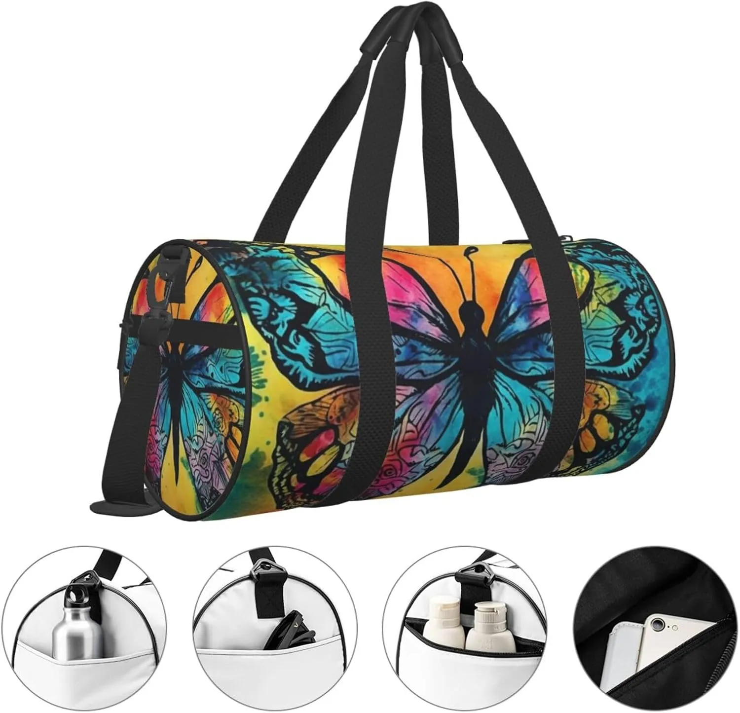 Sports Gym Bag for Women Men Travel Duffel Bag Tote Weekender Bag Carry on Overnight Bag for Travel Swimming Fitness Workout Sports Butterfly Tie Dye Duffle Bag