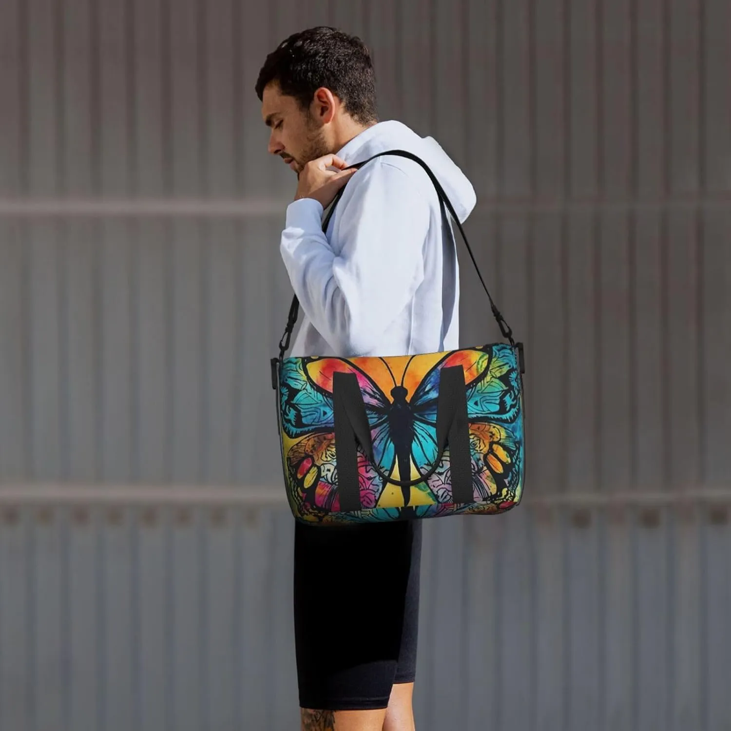 Sports Gym Bag for Women Men Travel Duffel Bag Tote Weekender Bag Carry on Overnight Bag for Travel Swimming Fitness Workout Sports Butterfly Tie Dye Duffle Bag