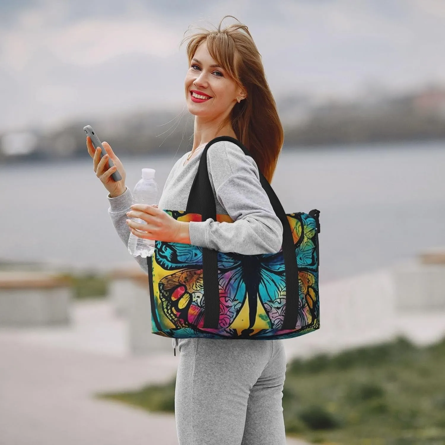 Sports Gym Bag for Women Men Travel Duffel Bag Tote Weekender Bag Carry on Overnight Bag for Travel Swimming Fitness Workout Sports Butterfly Tie Dye Duffle Bag
