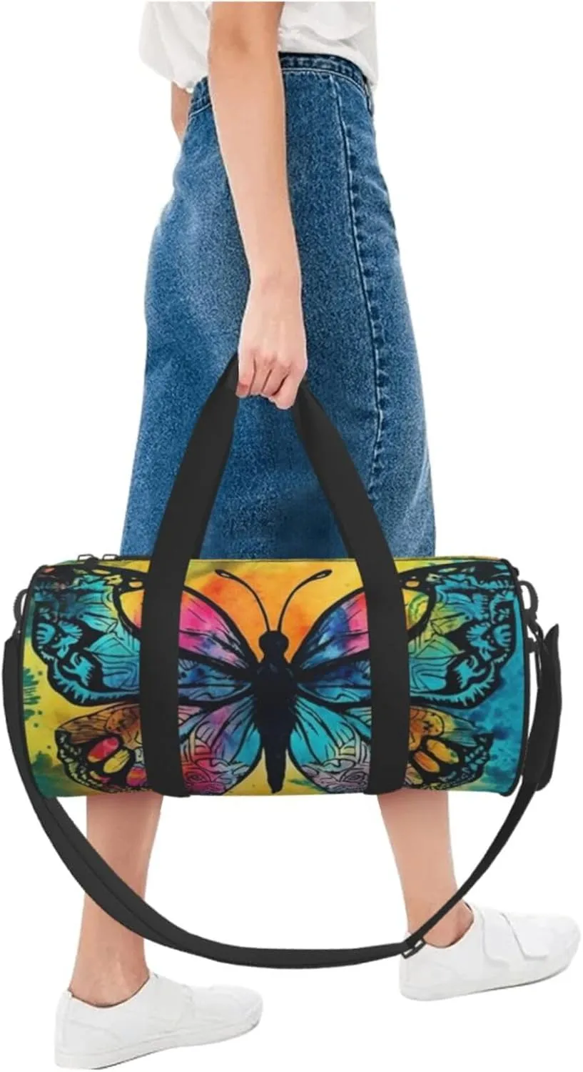 Sports Gym Bag for Women Men Travel Duffel Bag Tote Weekender Bag Carry on Overnight Bag for Travel Swimming Fitness Workout Sports Butterfly Tie Dye Duffle Bag