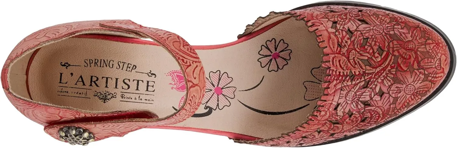 Spring Step L'Artiste Visionary Pump Shoes for Women | French Inspired Hand Painted Leather D'Orsay High Heels for Women with Ankle Strap