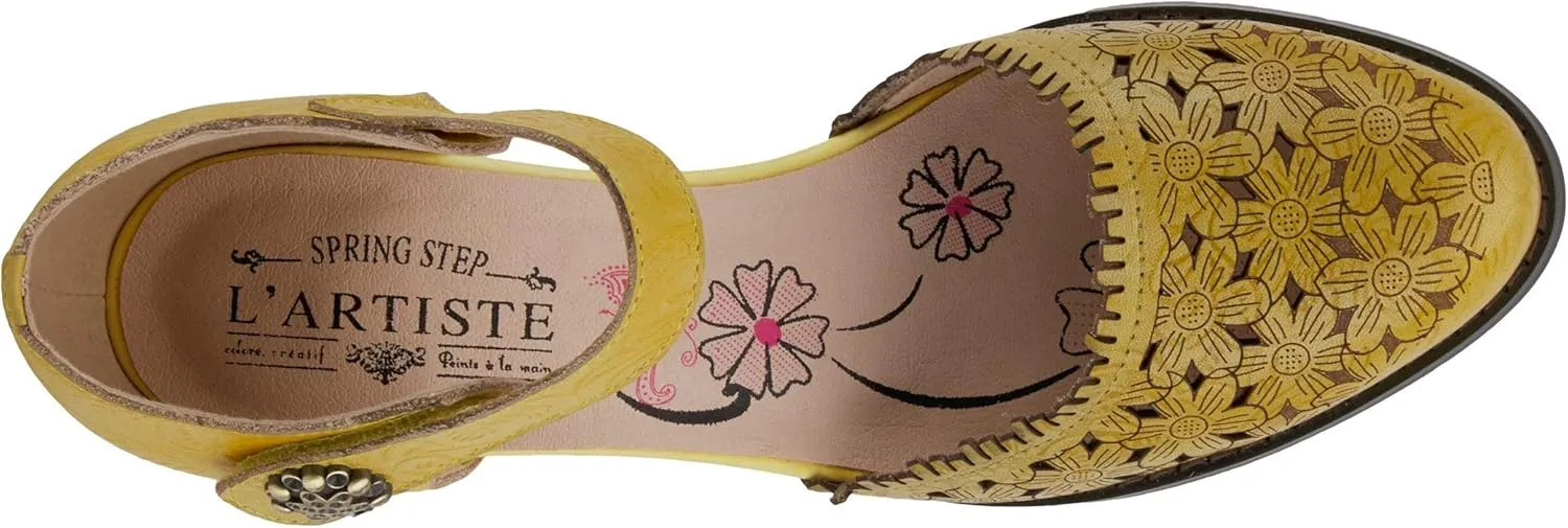 Spring Step L'Artiste Visionary Pump Shoes for Women | French Inspired Hand Painted Leather D'Orsay High Heels for Women with Ankle Strap