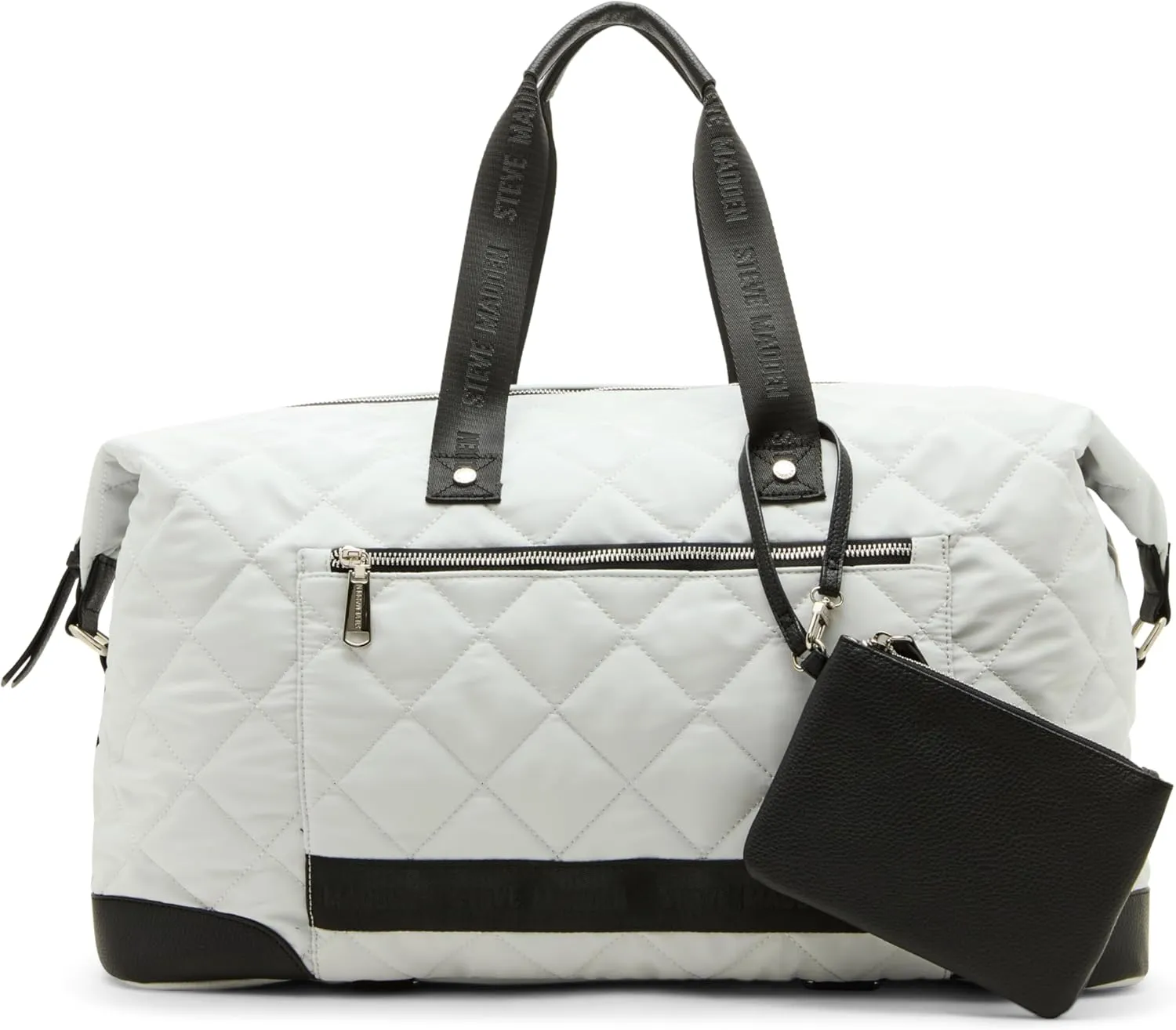 Steve Madden Women's BAMOS Large Quilted Weekender in Nylon WTH Wristlet, Grey
