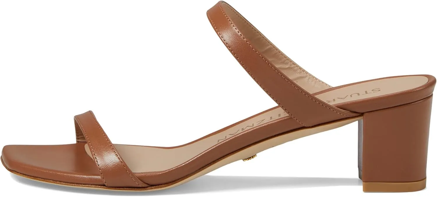 Stuart Weitzman Aleena 50 Block Slide Heels for Women - Leather Upper and Lining, Sleek Straps Design, and Rubber Outsole