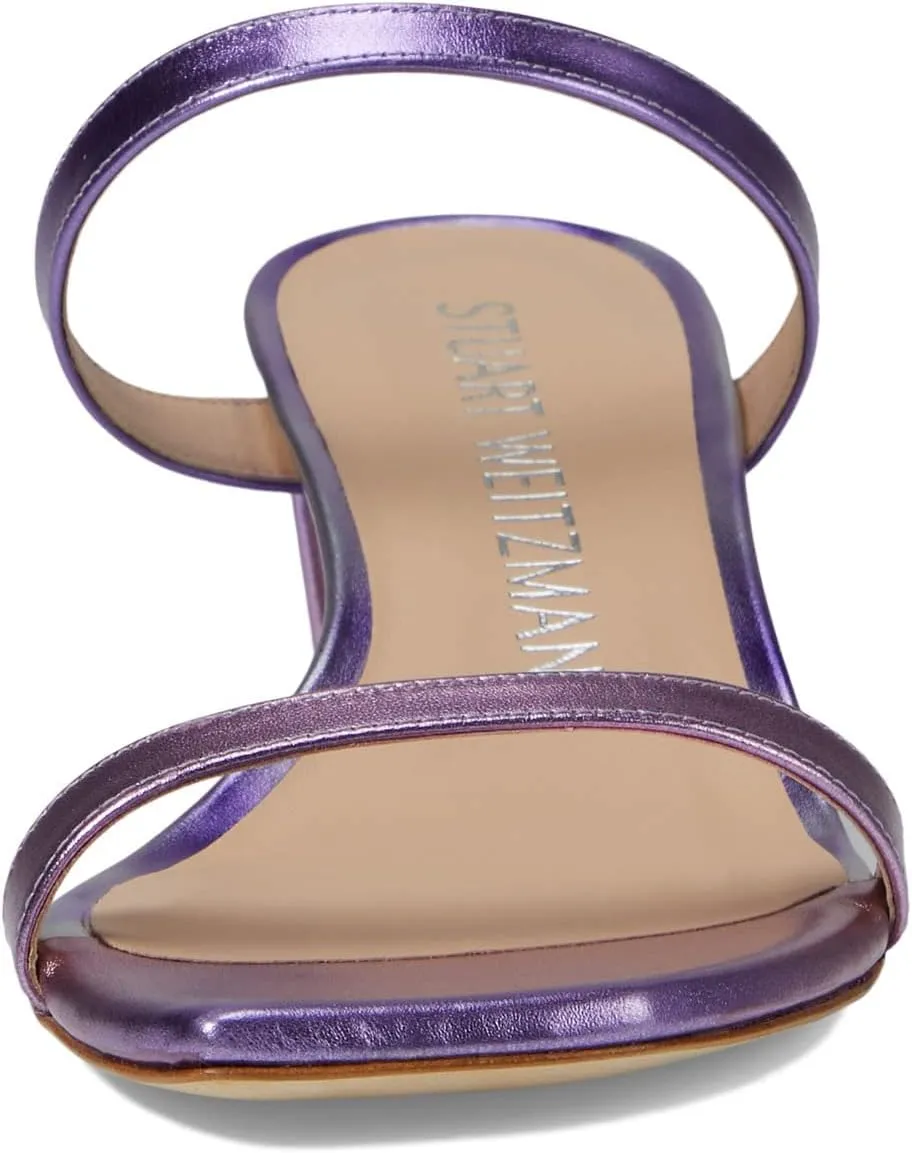 Stuart Weitzman Aleena 50 Block Slide Heels for Women - Leather Upper and Lining, Sleek Straps Design, and Rubber Outsole