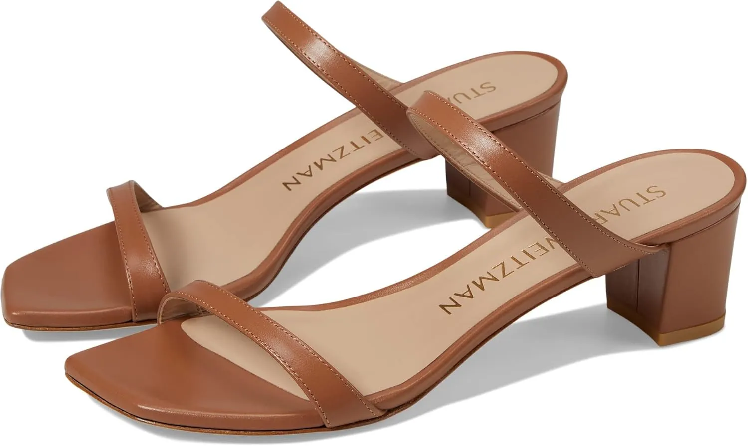 Stuart Weitzman Aleena 50 Block Slide Heels for Women - Leather Upper and Lining, Sleek Straps Design, and Rubber Outsole