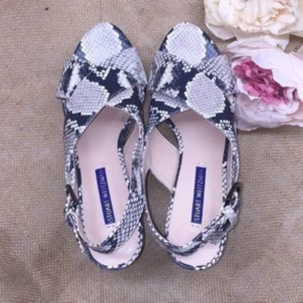 Stuart Weitzman Snake Print Heeled Sandals 7M